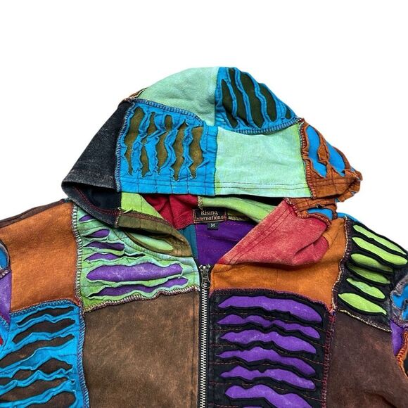 RISING INTERNATIONAL Patchwork Hoodie Jacket Size Medium - Picture 3 of 6